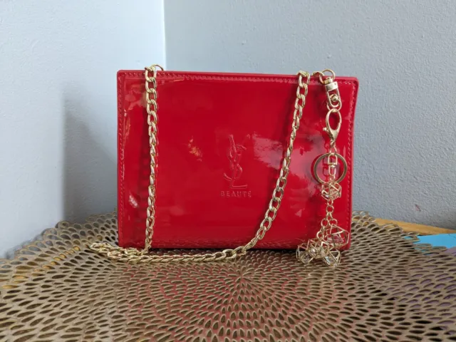 Yves Saint Laurent YSL Red cosmetic Bag Converted Pouch clutch Crossbody