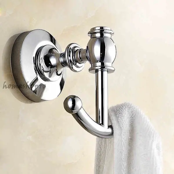 Polished Chrome Brass Wall Mount Bathroom Double Robe Towel Hook Clothes Hanger