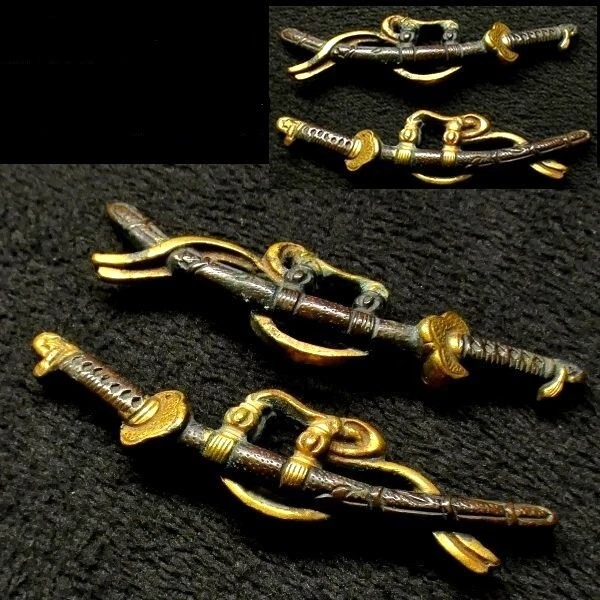 Japan antique Edo period gold inlay big tachi sword blade Menuki Shakudo sword