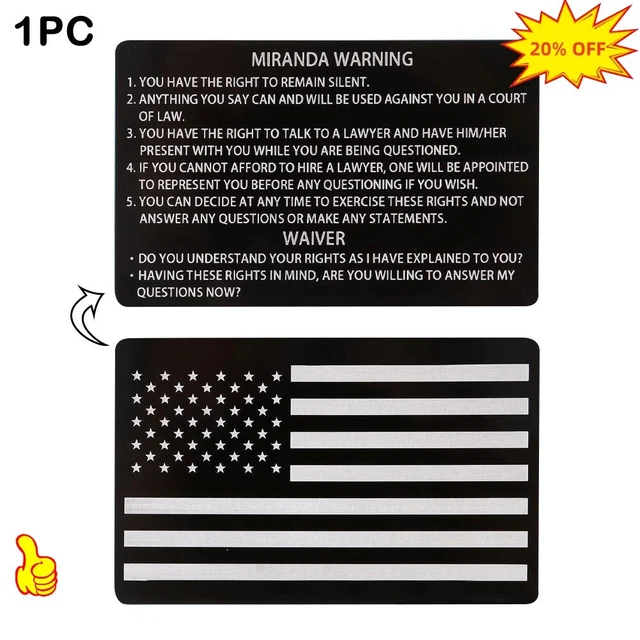 Miranda Warning Right Phonetic Alphabet Card Military Police Black Metal Cards