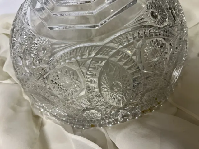 Large Heavy Antique American Brilliant Period Cut Glass Crystal ABP Bowl 4