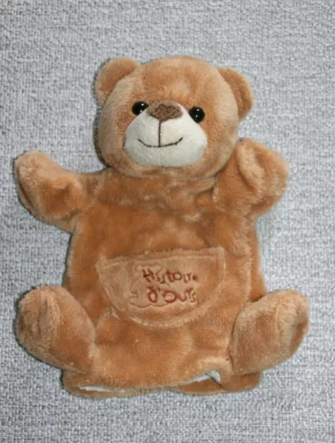 Histoire D'ours Doudou Ours Plat Marionnette Marron Clair Poche Etat Neuf