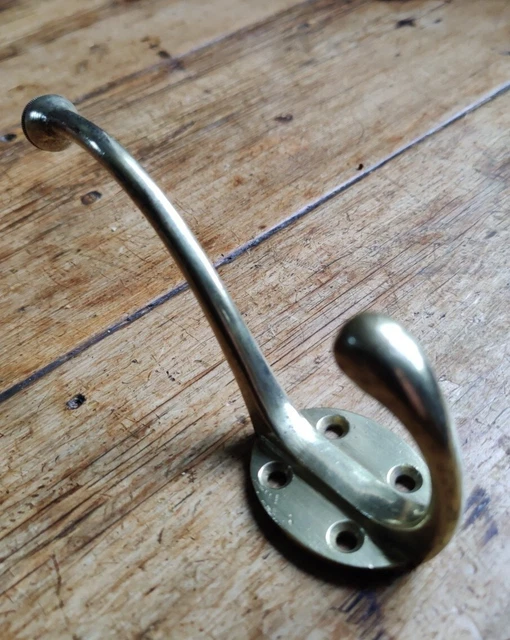 Late Victorian/Edwardian Large Brass Double Pronged Coat Hook. Restored