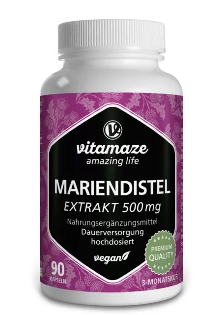 (335,89€/kg) Mariendistel Extrakt 500 mg, 80% Silymarin , 90 vegane Kapseln