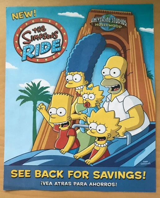 UNIVERSAL STUDIOS HOLLYWOOD The Simpsons Ride 2008 Promo Flyer, Coupons