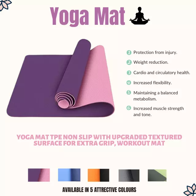 Yoga Mat 6mm Thick Gym Exercise Fitness Pilates Workout Mat Non Slip-Extra Grip