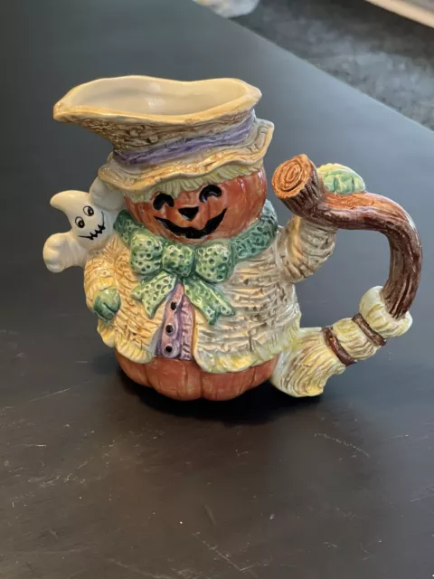 Fitz and Floyd Sir Jack-O-Lantern Pumpkin Scarecrow Creamer Vintage 1994