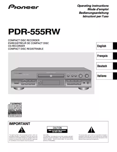 MANUAL Pioneer CD Player User's Manual - CD Player PDR-555RW FREE SHIPPING