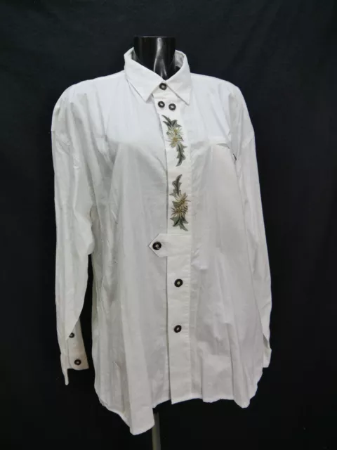 Gr.XL Trachtenhemd Grubig Baumwolle weiß Edelweiß Stickerei Trachten Hemd TH1684
