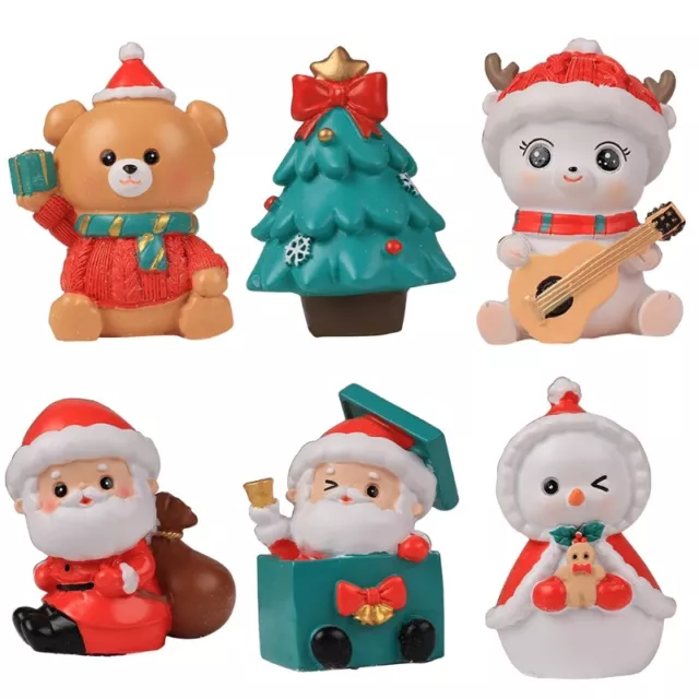 Mini Christmas Resin Sculpture Elk Snowman Santa Miniature Figurine