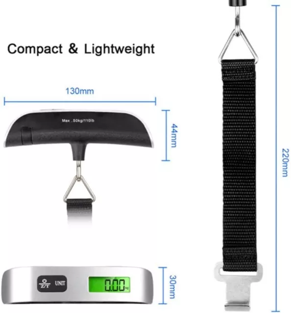 2 X 50kg Portable Luggage Scale Electrical Baggage Scale Suitcase Scale (Silver) 3