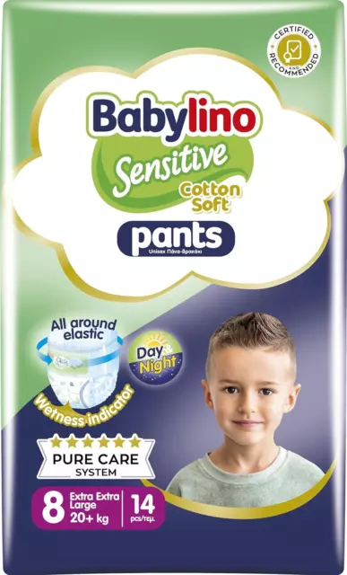 Babylino Sensitive Cotton Soft Pannolini Mutandina Taglia 8, Pants XXL (20+ Kg),