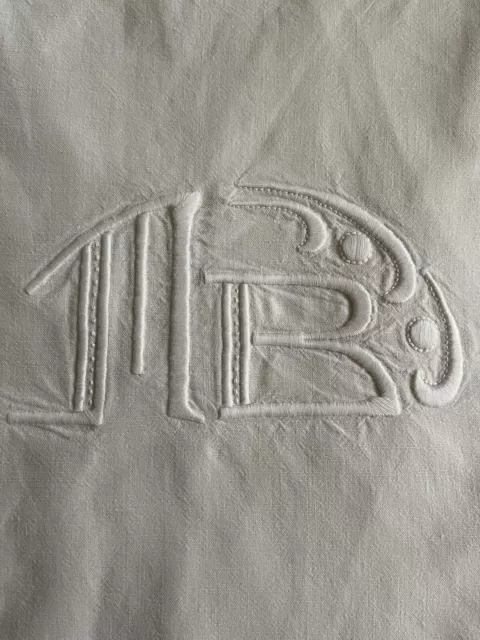 Vintage French Linen Bed Sheet French Dowry Monogram Linen Sheet MB