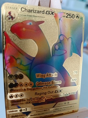 Carte Pokemon Gold En Metal Or -  Dracaufeu/Charizard Rainbow  Gx