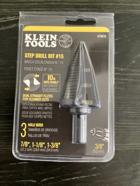 Klein Tools KTSB15 Double-Fluted 3/8-Inch 3-Hole Step Drill Bit - NEW