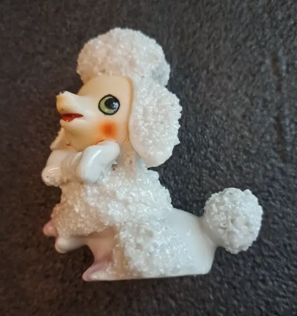 VTG 3" Japan Sugar Spaghetti White Poodle Ceramic Dog Pup Figurine Painted Face