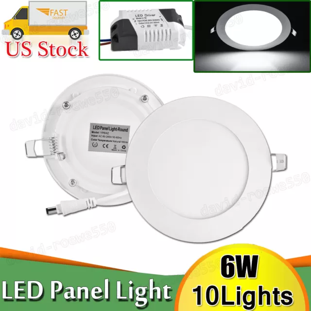 10X 6W 4" Round Cool White LED Recessed Ceiling Panel Lights Bulb Lamp Fixture