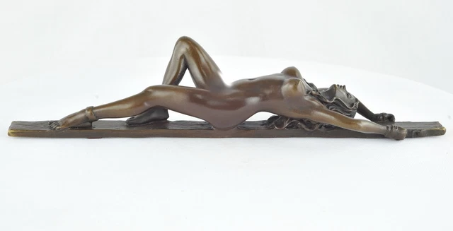 Estatua Pin-up Art Deco Estilo Art Nouveau Estilo Bronce sólido Firmado 2