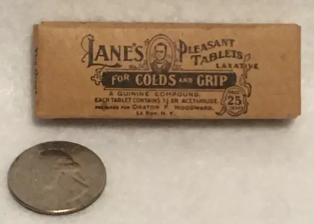 Antique Quack Medicine Box W/Contents Lane’s Pleasant Tablets For Cold And Gripe