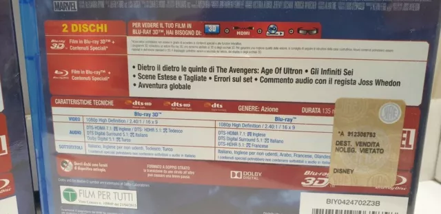 3D + 2D Avengers Age Of Ultron Bluray 3D + 2D - Italiano - Completo Di Slipcase 3