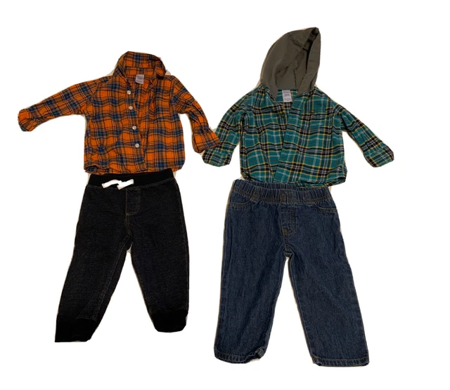 Carters 2 Piece Set Of Two, Plaid Button Shirt Denim Pants For 12Months Babyboy