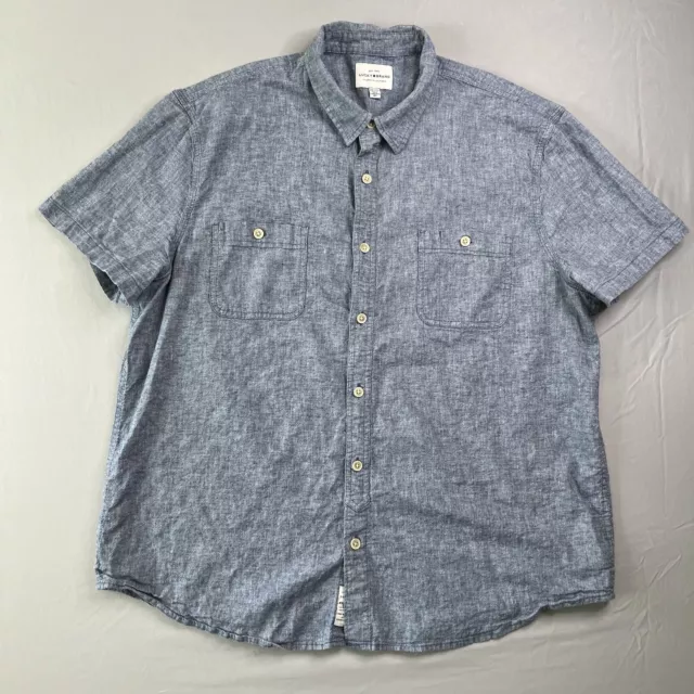 Lucky Brand Mens 2XL Short Sleeve Linen Blend Grayish Blue Denim Chambray Shirt