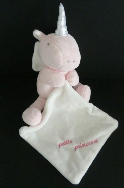 B. DOUDOU LICORNE MES PETITS CAILLOUX ROSE MOUCHOIR BLANC Petite princesse 23cm