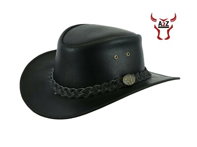 Australiano Pelle Nera Bush Hat Cappello Cowboy GRANDE 59 cm 