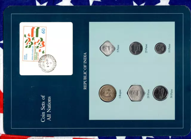Coin Sets of All Nations India w/card 1988-1990 UNC 1 Rupee 1990 2.9.88