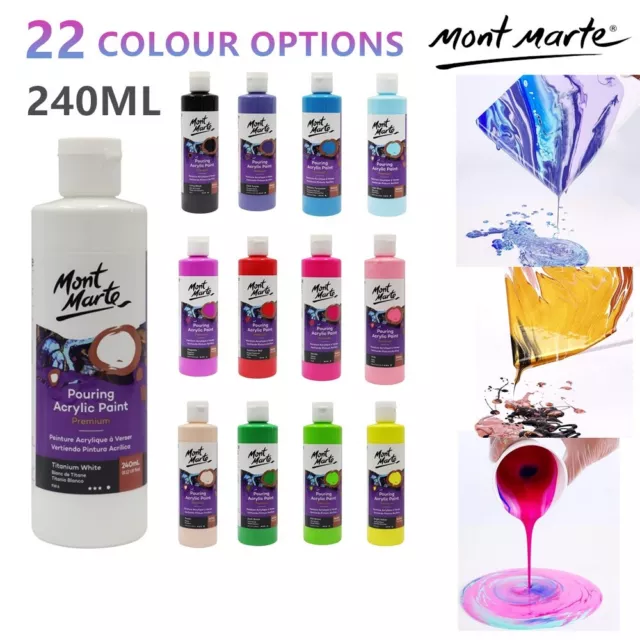 2x240ML Mont Marte Premium Pouring Acrylic Paint Artist Colours Mixing Oil Large