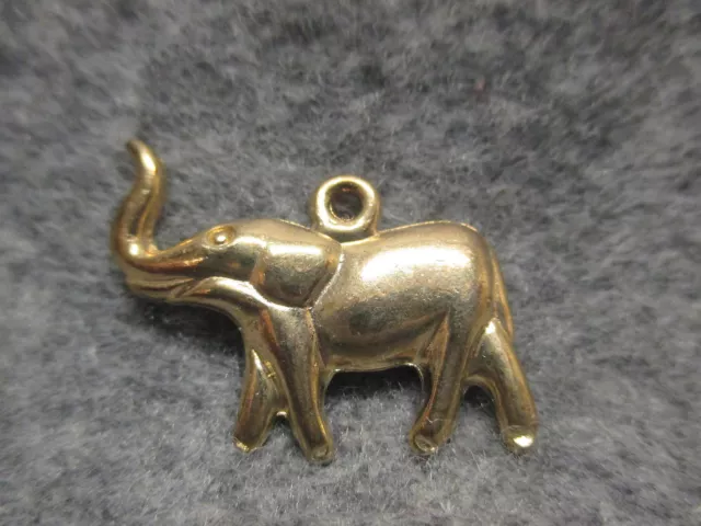 Lucky Elephant With Trunk Up Pendant Charm Gold Tone 1" Long Free Shipping NEW