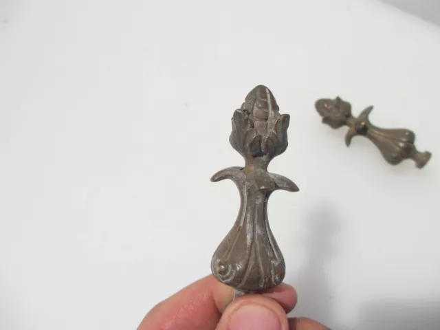 Victorian Brass Finials Old French Rococo Vintage Antique Nouveau Flower Top End