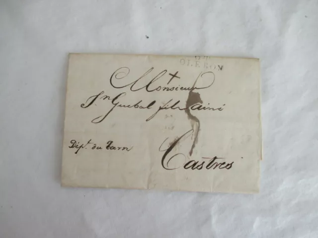 64 > 81 MARQUE POSTALE LETTRE OLORON (oleron ancien )> CASTRES 1815