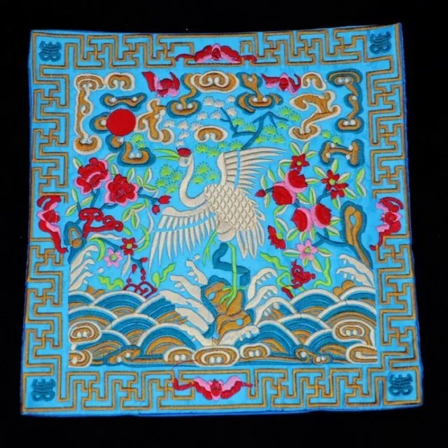 Engaging Artistic Qing Dynasty Official Clothes blue Crane Embroidery C70