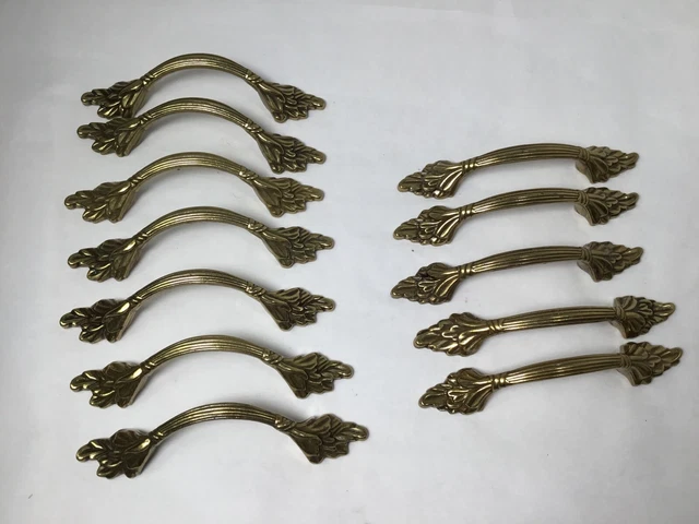 Vintage Brass Cabinet Door Drawer Pull 3" Handles 7 Curved 5 Straight Hardware