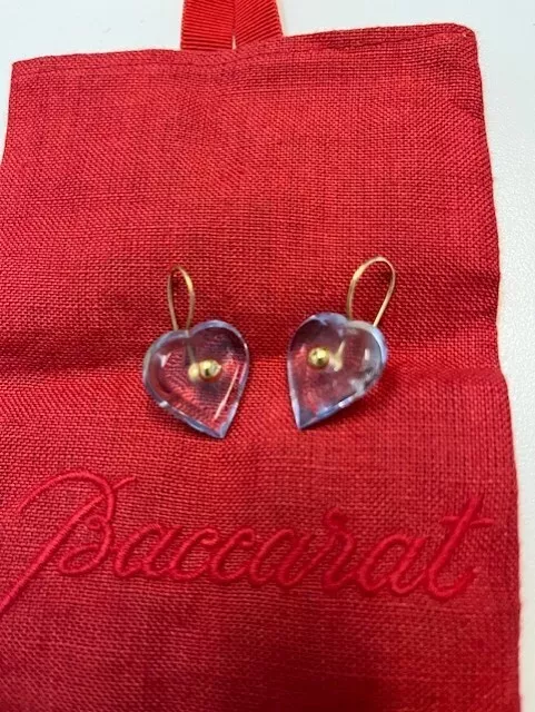 Baccarat Crystal Heart Earrings 18K Gold a la folie light blue French France