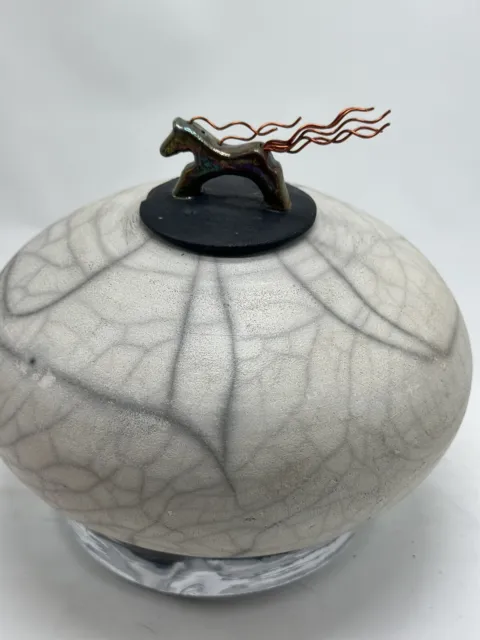 Raku Art Pottery Jeremy J Diller Spirit Jar Pot Lid Iridescent Sculpture