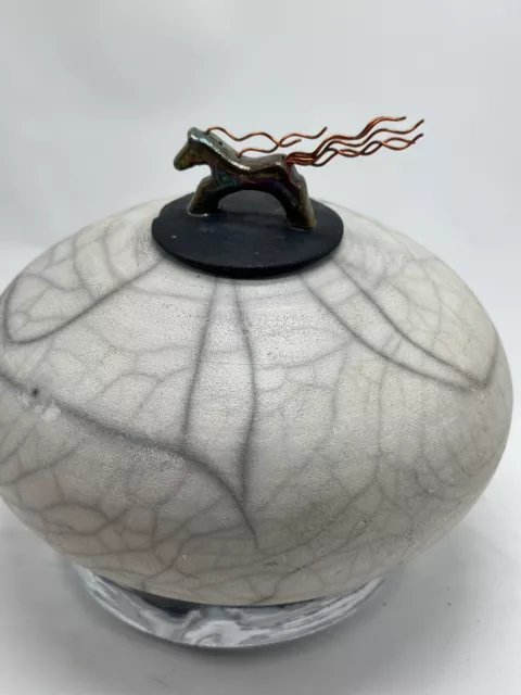 Raku Art Pottery Jeremy J Diller Spirit Jar Pot Lid Iridescent Sculpture