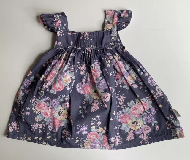 Toshi baby girl size 3-6 months grey pink floral sleeveless dress, EUC