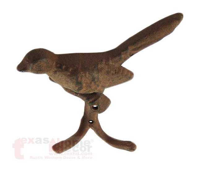 Cast Iron Bird Double Wall Hook Rustic Key Towel Coat Hanger Antique Brown Look 3