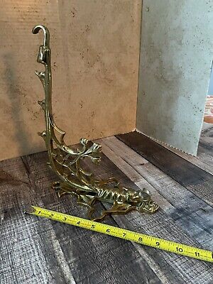 Early 20th Century Cast Brass Gothic Revival Wall Brackets w/ Hooks 9.5x11.75"