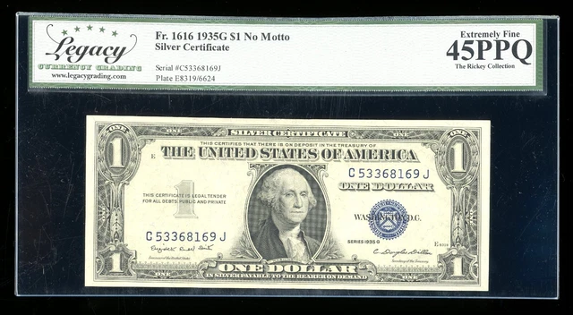 DBR $1 1935-G Silver Fr. 1616 No Motto CJ Block Legacy 45 PPQ Serial C53368169J