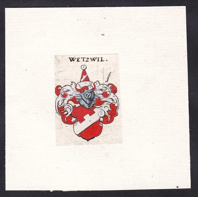 Wetzwil Wettswil Escudo Abrigo De Arms Heráldica Grabado 17. Jh