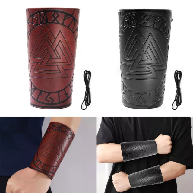 PU Leather Knights Wristband Medieval Bracers Arm Armor Cuff Viking Cosplay UK