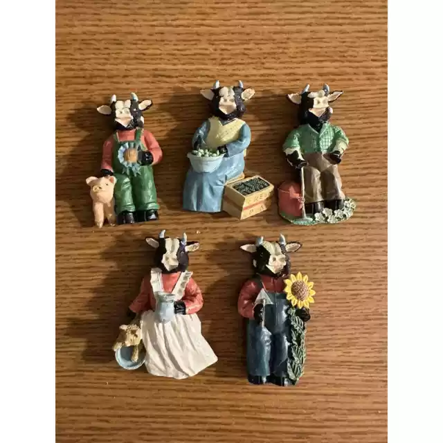 Vintage Hand Painted Resin Cow Magnets- Set Of 5