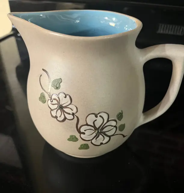 Vintage Pigeon Forge Pottery Pitcher Dogwood Flowers Blue Interior 5.5" Tall