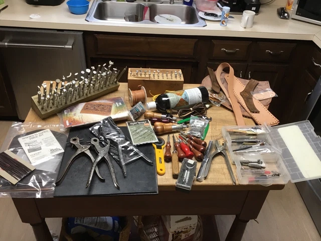 Lote de colección punzones de cuero para trabajar estampillas herramientas +
