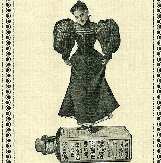 1896 Brown's French Dressing Wax Shoeshine Polish Huge Bottle Label Ad 5134