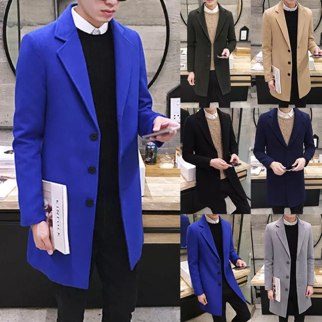 Mens Double Breasted Overcoat Long Jacket Outwear Winter Warm Woolen Trench Coat 5