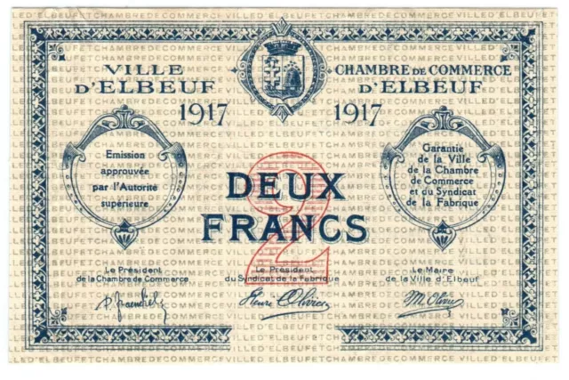 France Chambre De Commerce D'elbeuf 2 Francs 1917